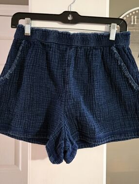 aerie Navy Textured Gauze Athletic Lounge Shorts